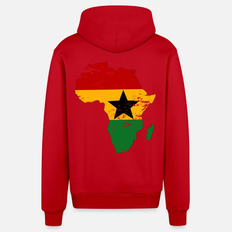 Drapeau du Ghana Afrique utilisé - Veste à capuche bio décontractée fabriquée en UE - rouge
