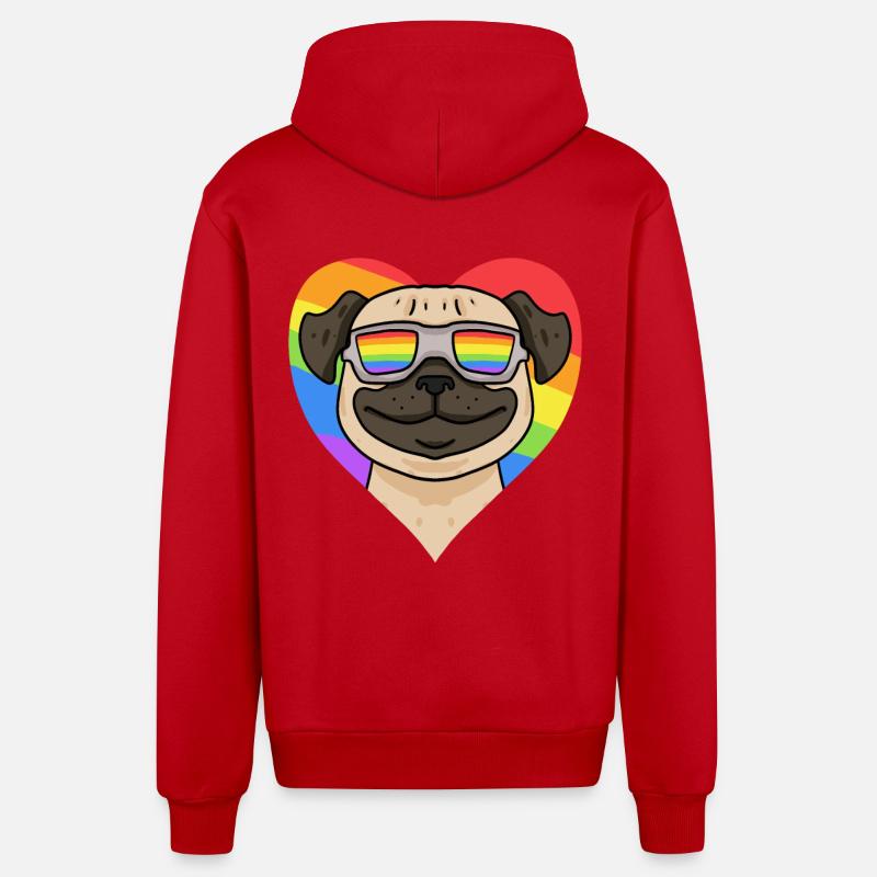 Mops Regenbogen Herz - Organic Relaxed Kapuzenjacke Made in EU - Rot
