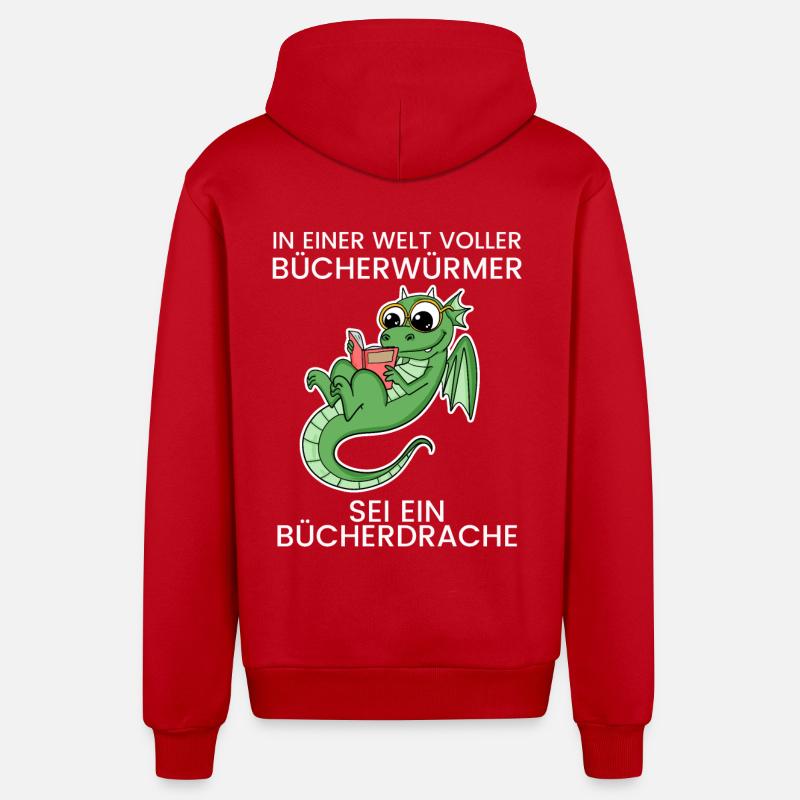 Bücher Drache Drachen - Organic Relaxed Kapuzenjacke Made in EU - Rot
