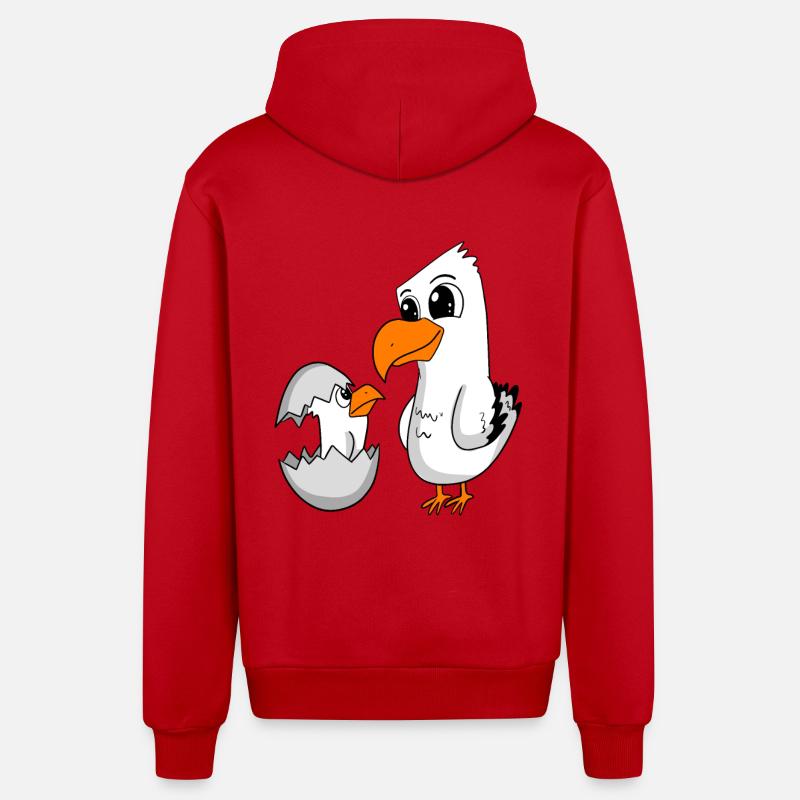 Möwe mit Baby Möwe - Organic Relaxed Kapuzenjacke Made in EU - Rot