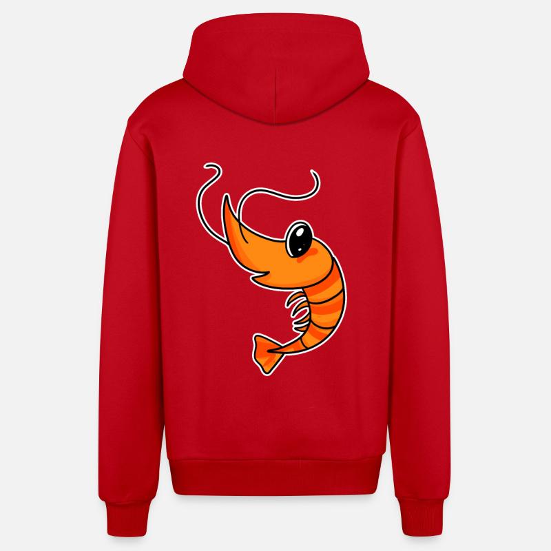 Crevettes crevettes - Veste à capuche bio décontractée fabriquée en UE - rouge
