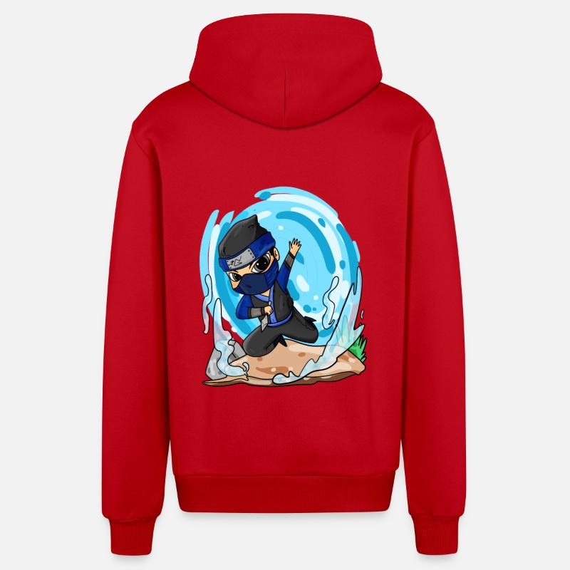 Motif Ninja pour enfants - Veste à capuche bio décontractée fabriquée en UE - rouge