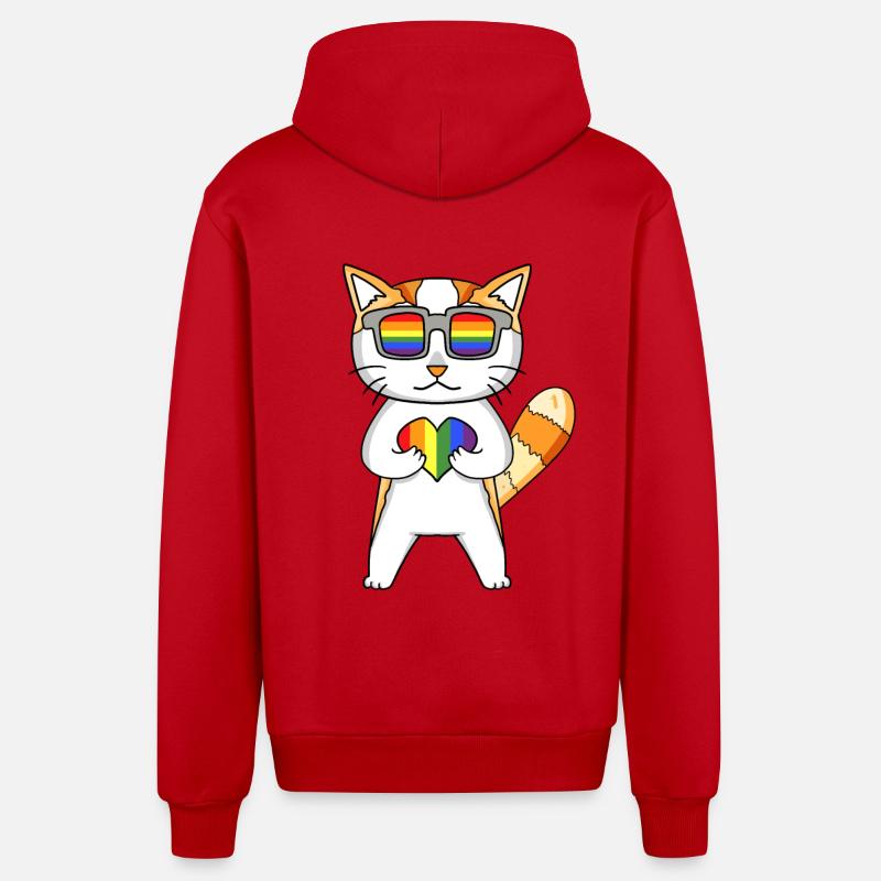 Chat LGBT Arc-en-ciel - Veste à capuche bio décontractée fabriquée en UE - rouge
