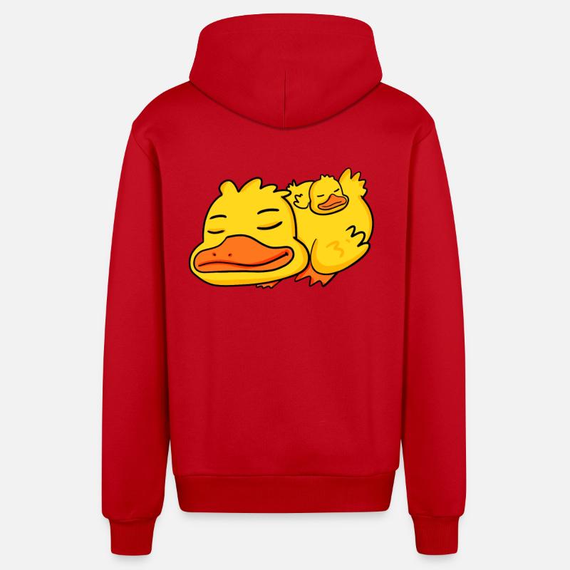 Papa Canard avec Bébé Canard - Veste à capuche bio décontractée fabriquée en UE - rouge