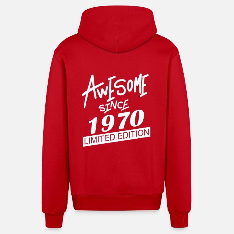 1970 - Veste à capuche bio décontractée fabriquée en UE - rouge