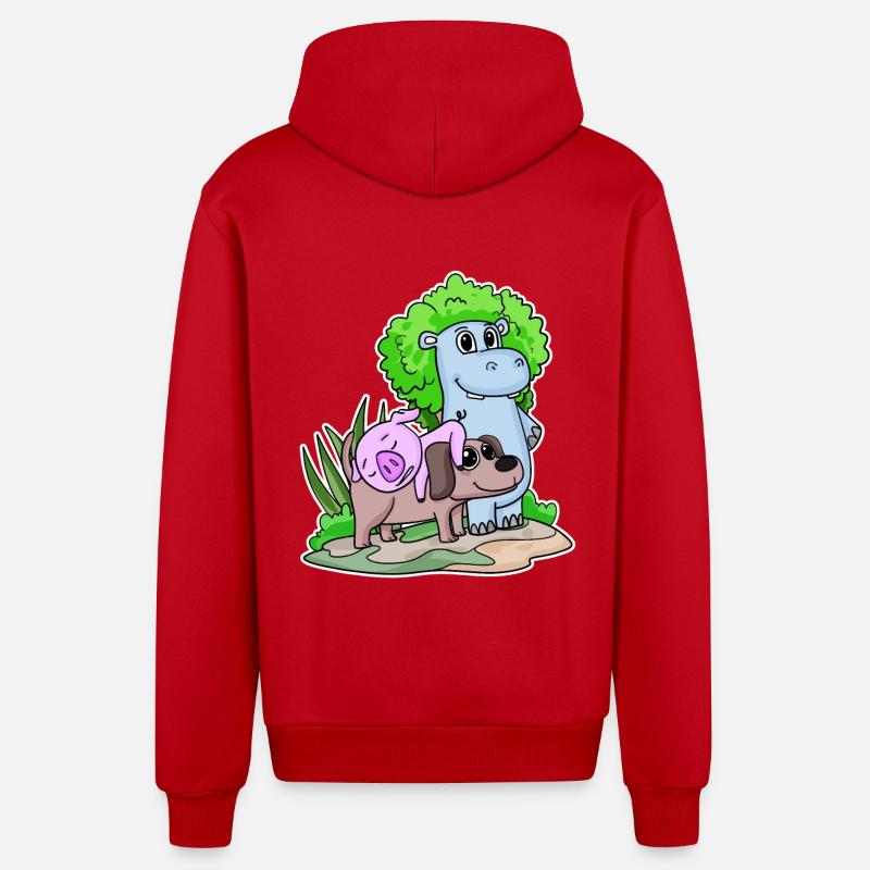 Animaux mignons - Veste à capuche bio décontractée fabriquée en UE - rouge