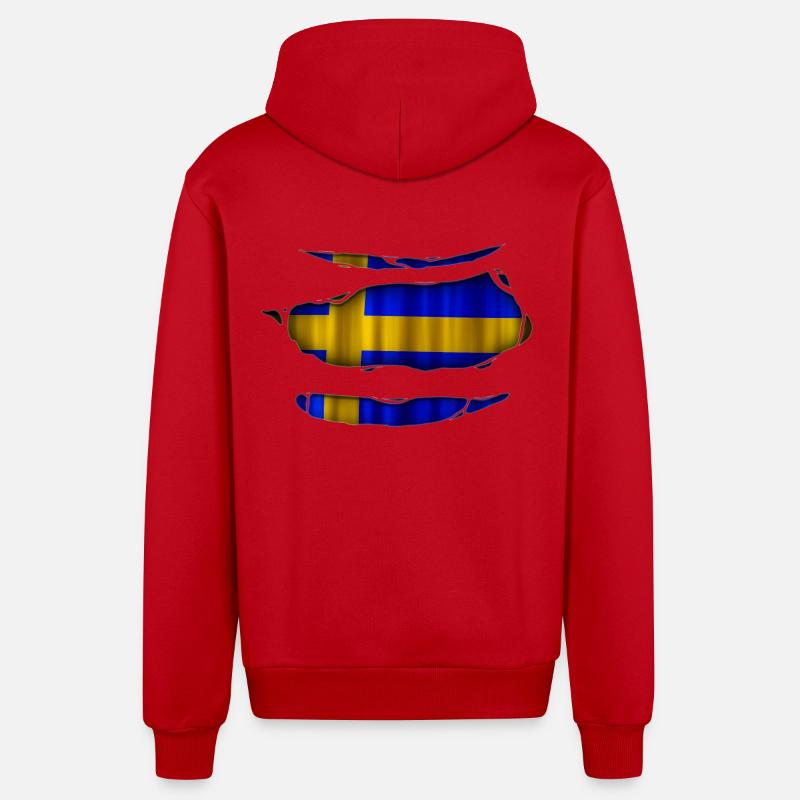 Suède Drapeau Ripped 017 - Veste à capuche bio décontractée fabriquée en UE - rouge