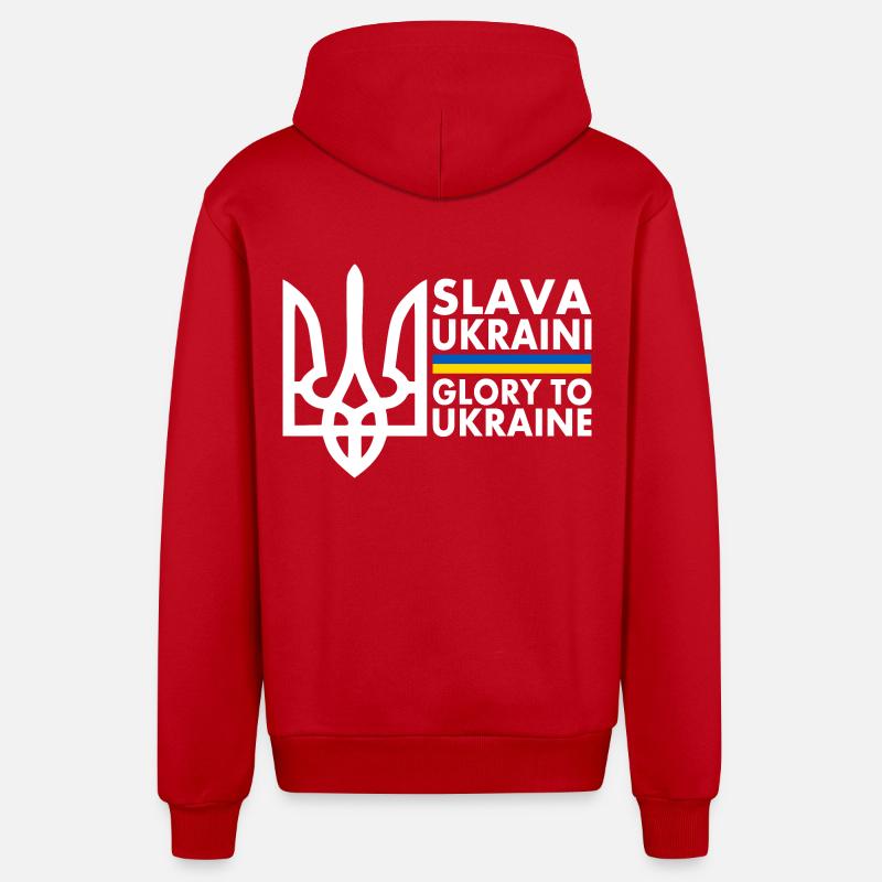 Slava ukraini - Veste à capuche bio décontractée fabriquée en UE - rouge