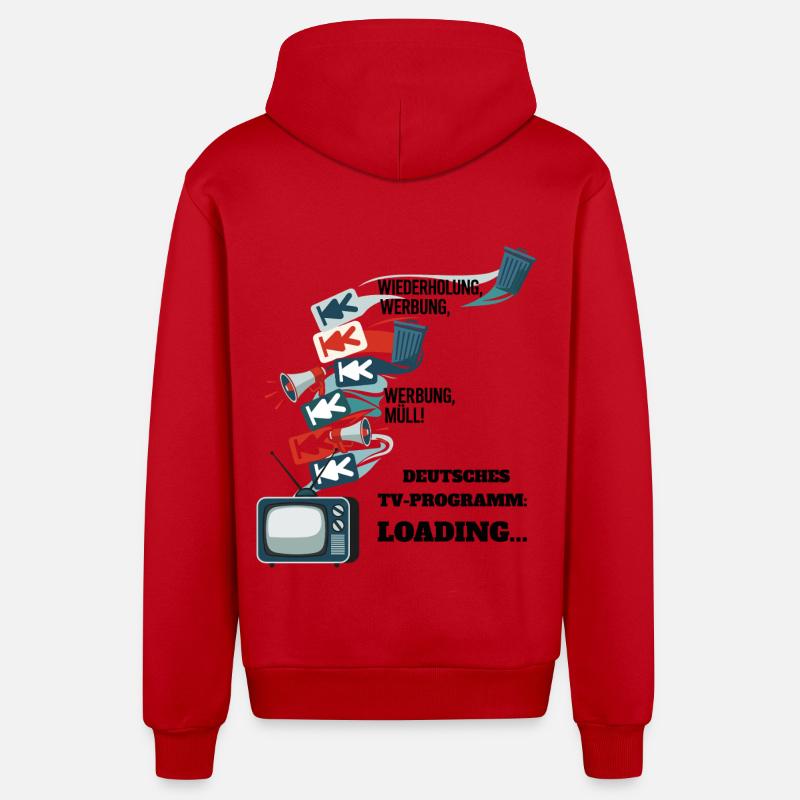 German TV Program: Loading... - Organic Relaxed Hooded Jacket Made in EU - red