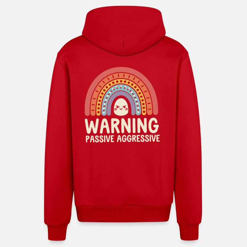 Caution Passive Aggressive Rainbow - Organic Relaxed Hooded Jacket Made in EU - red
