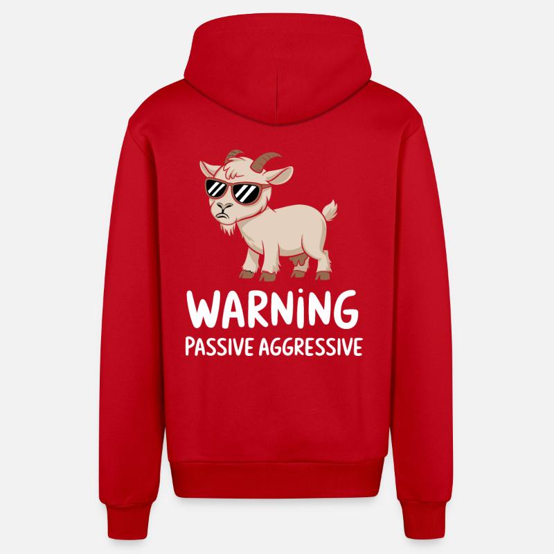 Attention Motif Chèvre Agressive Passif - Veste à capuche bio décontractée fabriquée en UE - rouge