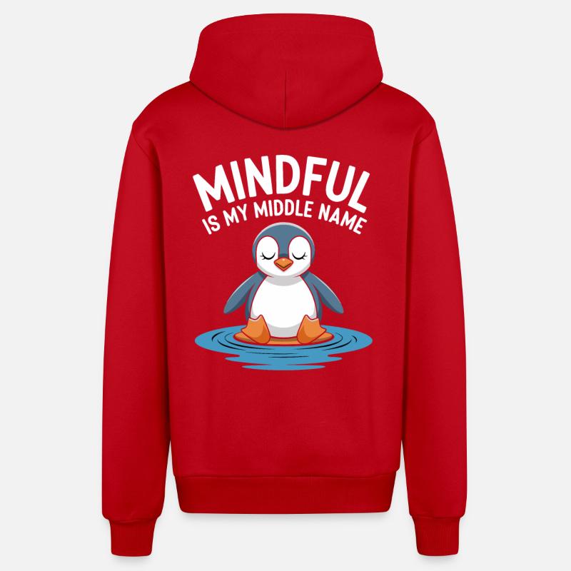 Méditation pingouin consciente Relaxation - Veste à capuche bio décontractée fabriquée en UE - rouge