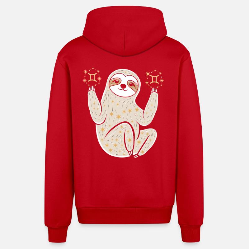 Gemini Zodiac Sloth Magical - Organic Relaxed Hooded Jacket Made in EU - red