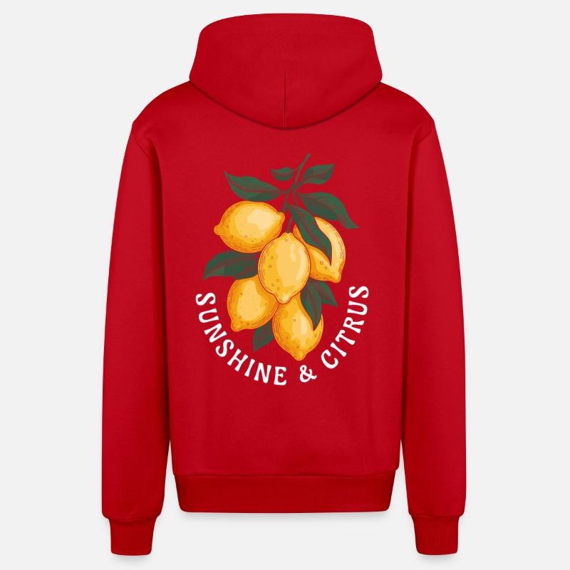 Motif Soleil et Agrumes - Veste à capuche bio décontractée fabriquée en UE - rouge
