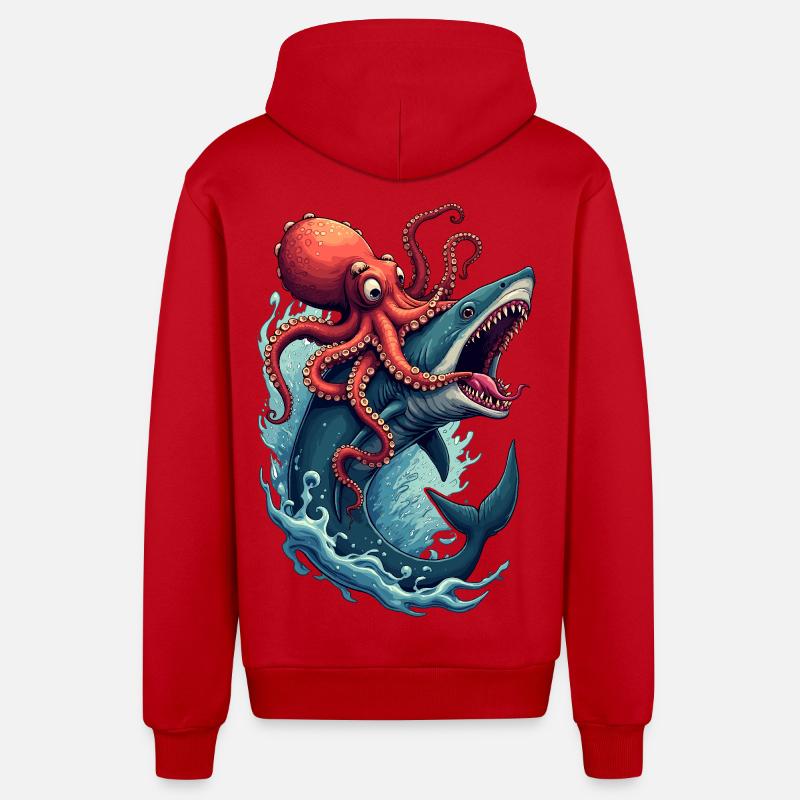 Bataille navale - Veste à capuche bio décontractée fabriquée en UE - rouge