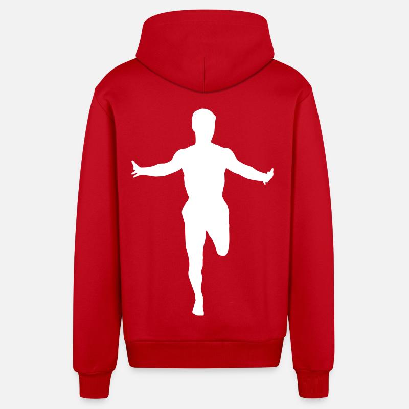 Course à pied - Marathon - Arrivée - Veste à capuche bio décontractée fabriquée en UE - rouge