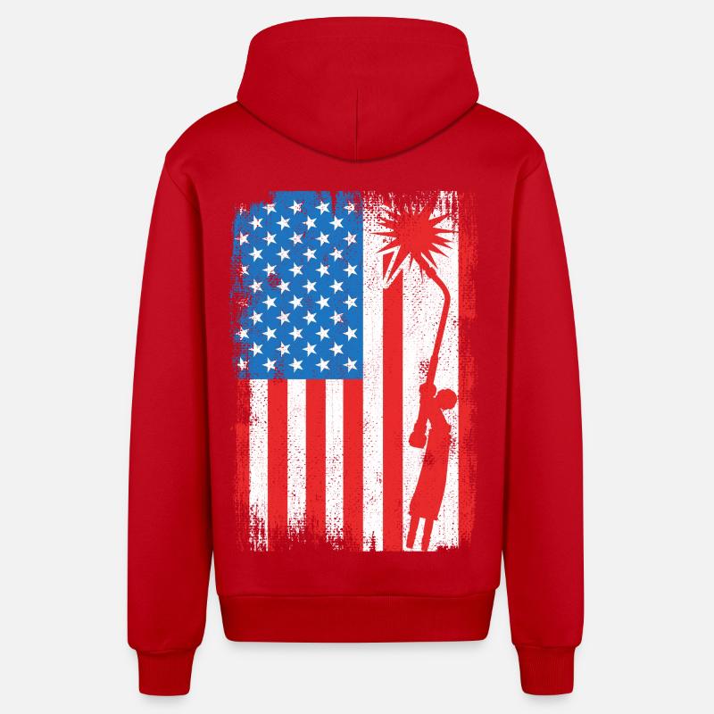 Drapeau de soudage des États-Unis - Veste à capuche bio décontractée fabriquée en UE - rouge