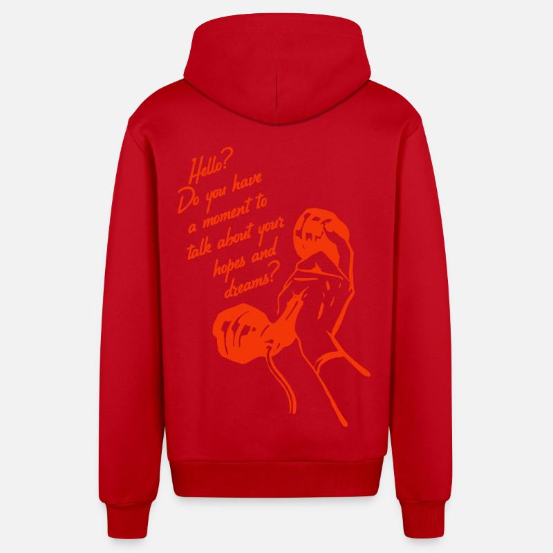 Conception de téléphone rétro – Conversation Hopes & Dreams - Veste à capuche bio décontractée fabriquée en UE - rouge