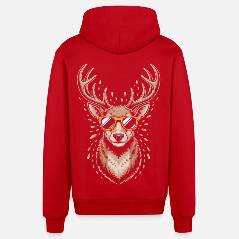 Hirsch mit Geweih und Sonnenbrille - Organic Relaxed Kapuzenjacke Made in EU - Rot