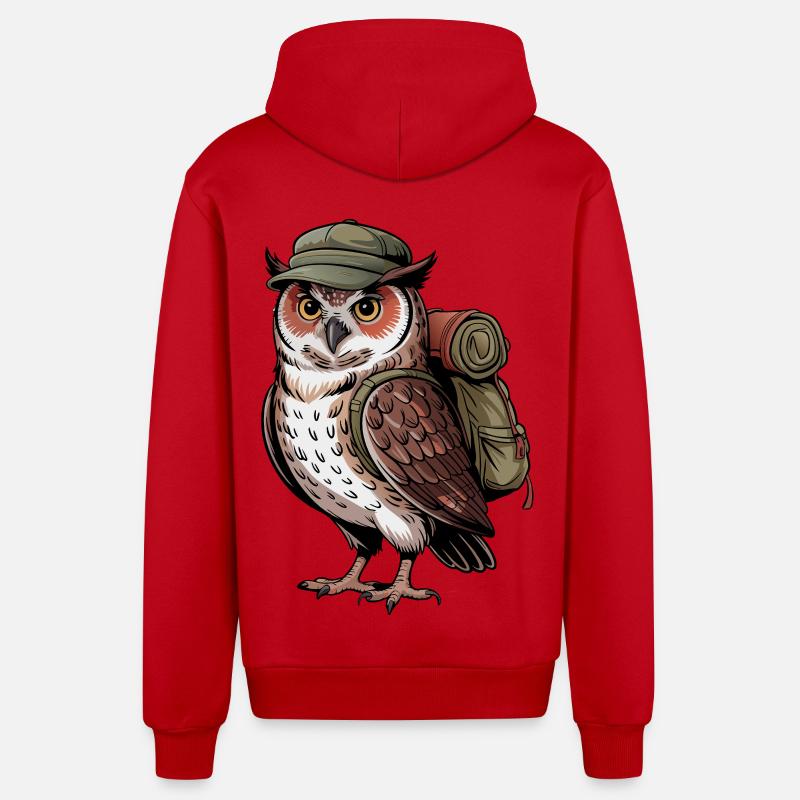 Aventure de la chouette errante - Veste à capuche bio décontractée fabriquée en UE - rouge