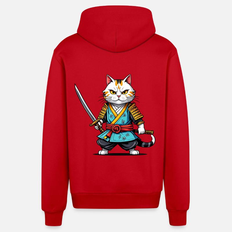 Chat samouraï - Veste à capuche bio décontractée fabriquée en UE - rouge