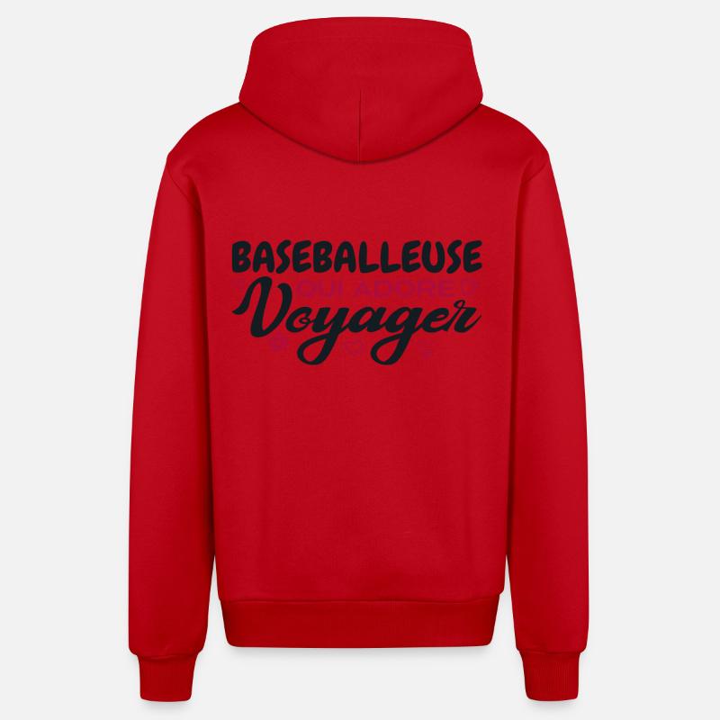 Baseballeuse globe-trotteuse passionnée de voyages - Veste à capuche bio décontractée fabriquée en UE - rouge
