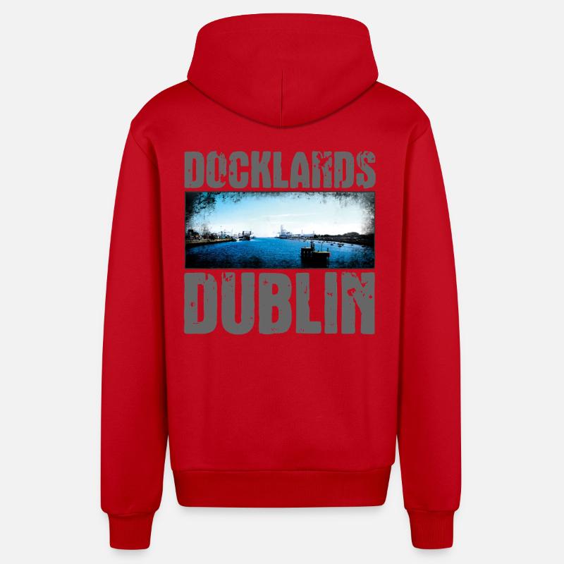 Docklands Dublin Vue sur l’eau - Veste à capuche bio décontractée fabriquée en UE - rouge