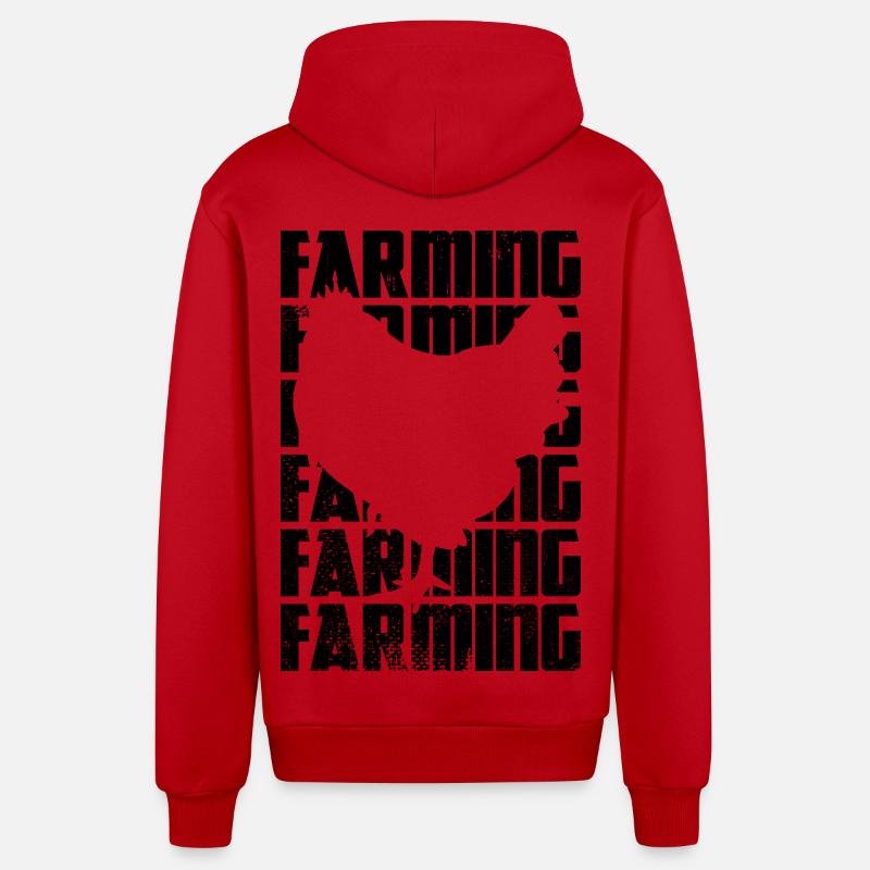 Élevage de poulets - Veste à capuche bio décontractée fabriquée en UE - rouge