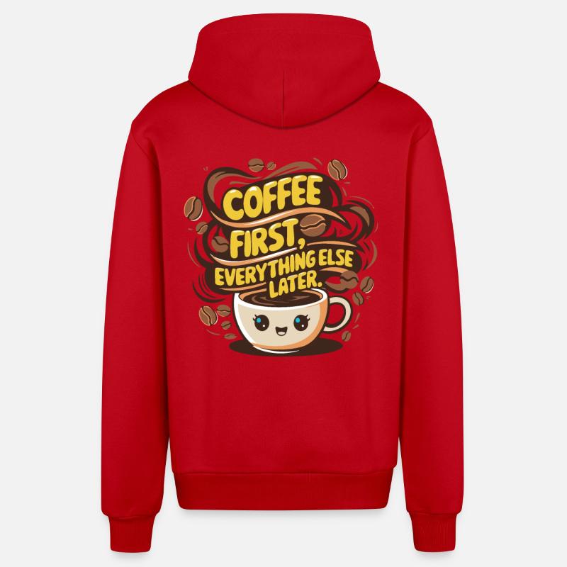 First coffee, then everything else - Organic Relaxed Kapuzenjacke Made in EU - Rot