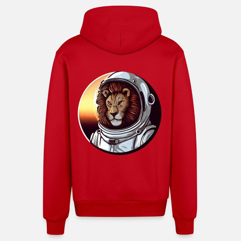 Lion Astronaut - Conception spatiale aventureuse - Veste à capuche bio décontractée fabriquée en UE - rouge
