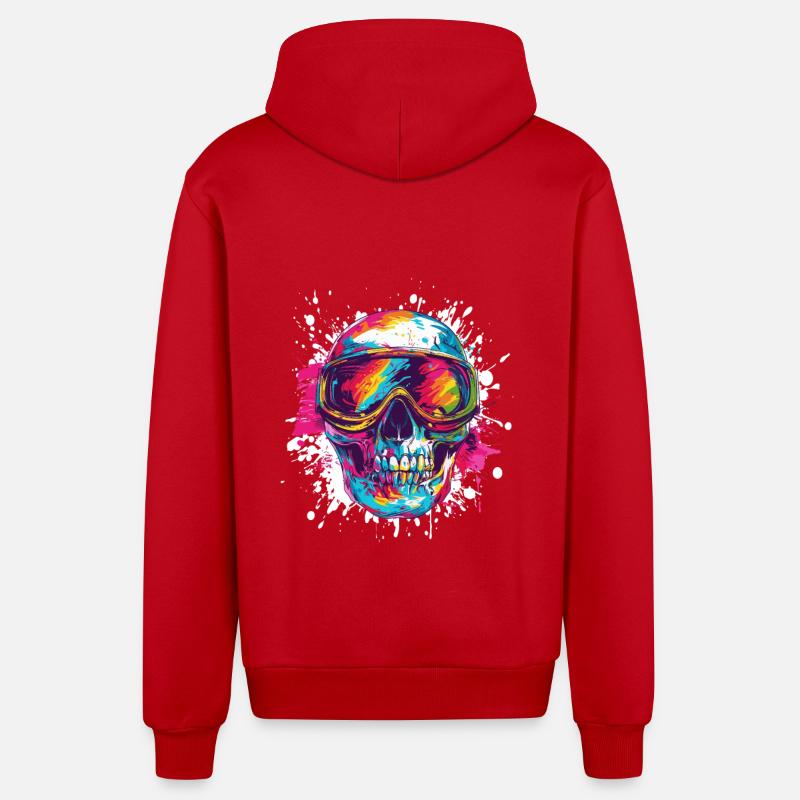 Ski Ski Goggles Skull - Organic Relaxed Hooded Jacket Made in EU - red