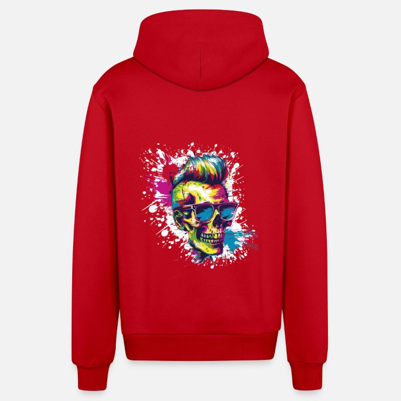 Punk Skull Party - Veste à capuche bio décontractée fabriquée en UE - rouge