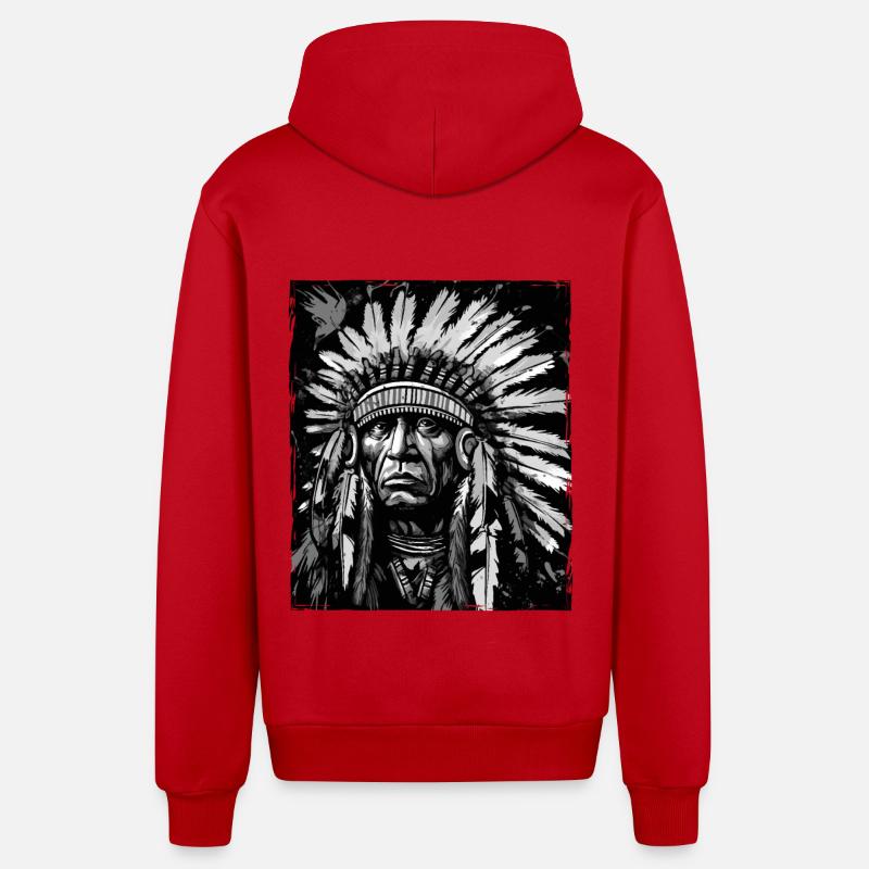 Crâne de chef indien Apache - Veste à capuche bio décontractée fabriquée en UE - rouge