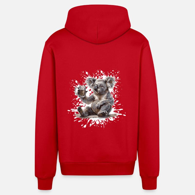 Bière Koala Drôle - Veste à capuche bio décontractée fabriquée en UE - rouge