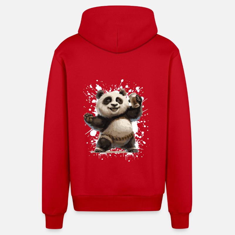 Panda Bière Drôle - Veste à capuche bio décontractée fabriquée en UE - rouge