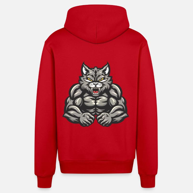 Musculation des muscles du chat - Veste à capuche bio décontractée fabriquée en UE - rouge