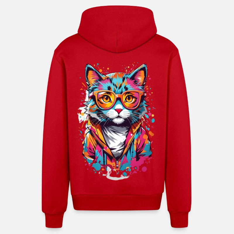 Chat mignon - Veste à capuche bio décontractée fabriquée en UE - rouge