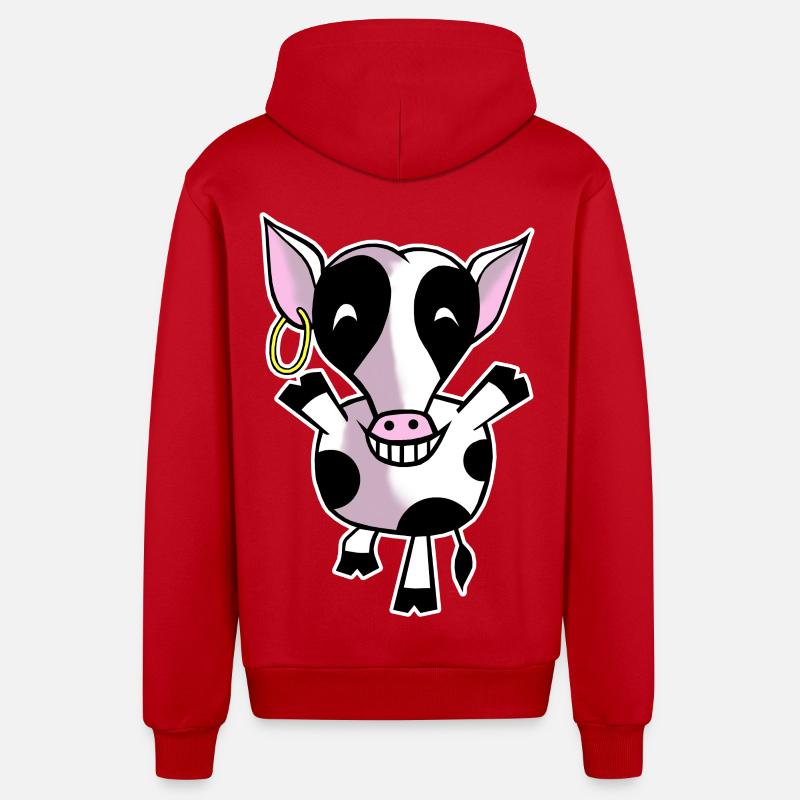 Vache heureuse - Veste à capuche bio décontractée fabriquée en UE - rouge