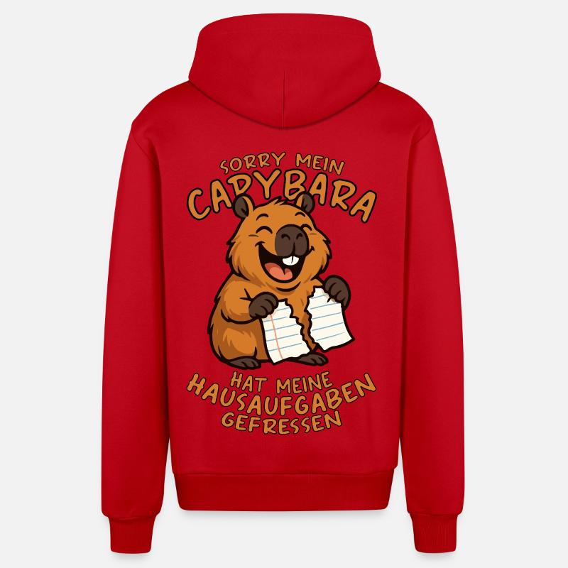 Désolé, mon capybara a mes devoirs... - Veste à capuche bio décontractée fabriquée en UE - rouge