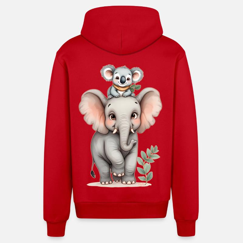 Wilde Freundschaft: Elefant und Koala 🐘 🐨 - Organic Relaxed Kapuzenjacke Made in EU - Rot