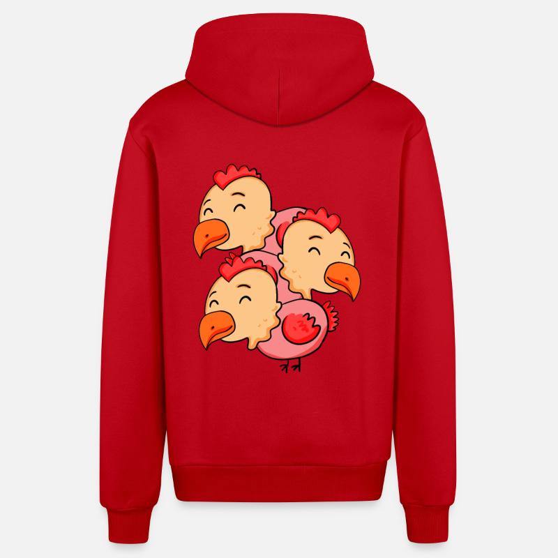 Cute Chickens - Chicken - Organic Relaxed Hooded Jacket Made in EU - red