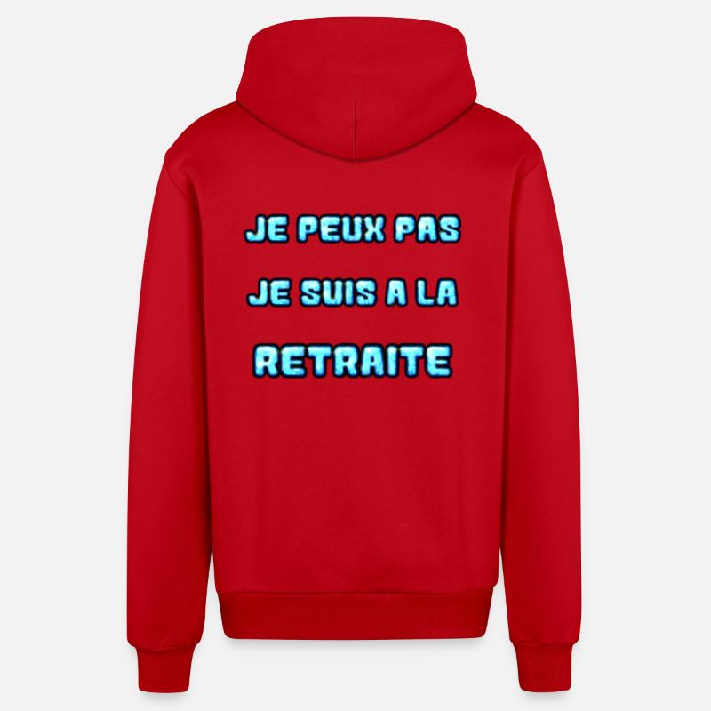 RETRAITE. RETRAITE. RETRAITEE. RETRAITE - Veste à capuche bio décontractée fabriquée en UE - rouge