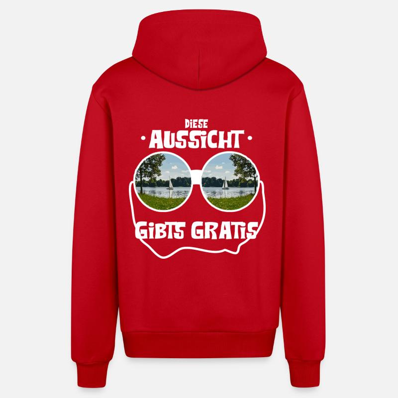 This view is free ! - Organic Relaxed Hooded Jacket Made in EU - red
