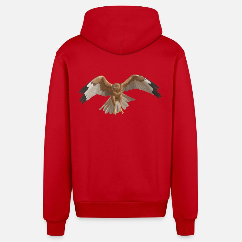 Marsh Harrier Circus aeruginosus - Organic Relaxed Hooded Jacket Made in EU - red