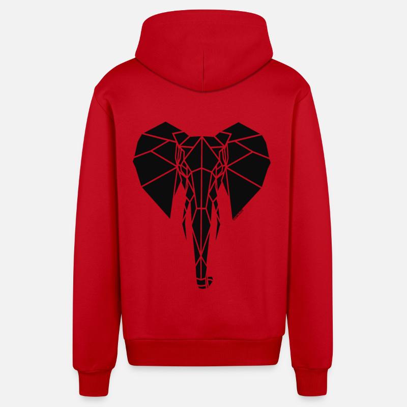 Geometric Stencilize Elephant - Veste à capuche bio décontractée fabriquée en UE - rouge