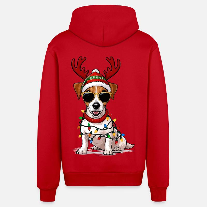 Jack Russell de Noël - Veste à capuche bio décontractée fabriquée en UE - rouge