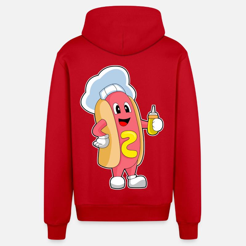 Moutarde Hot Dog Cook - Veste à capuche bio décontractée fabriquée en UE - rouge