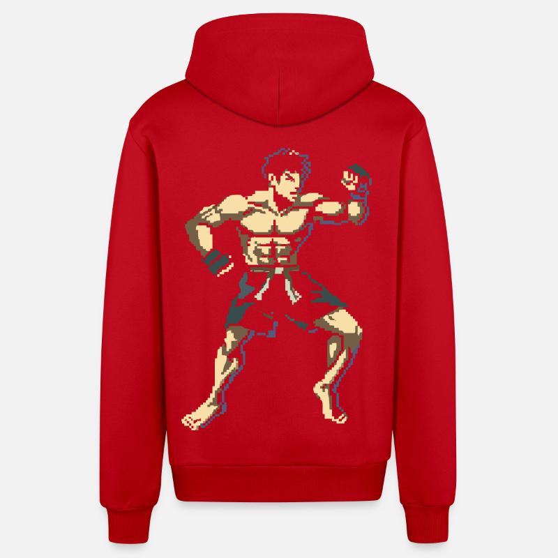 Kickboxer Pixel Grafik - Organic Relaxed Kapuzenjacke Made in EU - Rot