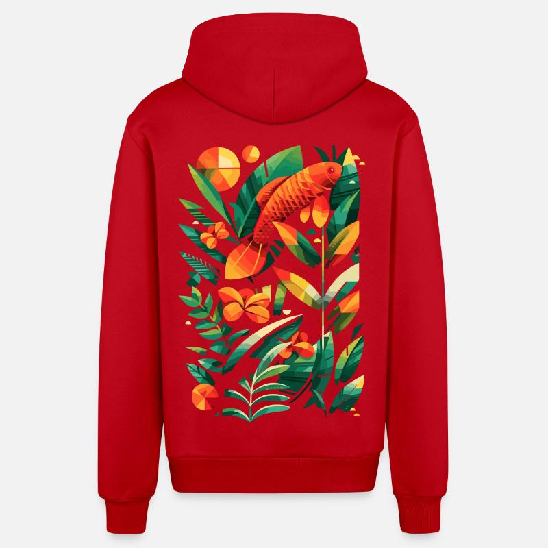 Graphique de pêche - Veste à capuche bio décontractée fabriquée en UE - rouge