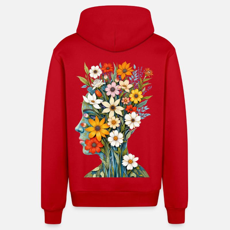 Art abstrait Fleurs - Veste à capuche bio décontractée fabriquée en UE - rouge